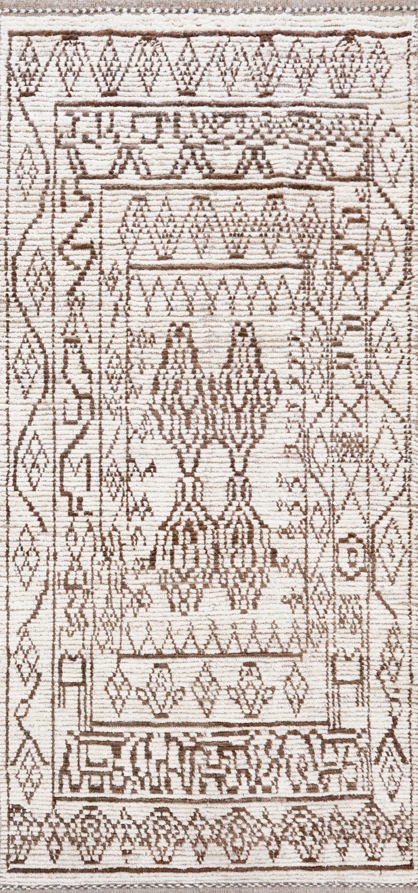 7 Ft Beige Moroccan Runner Rug - Hand Knotted Wool Rug