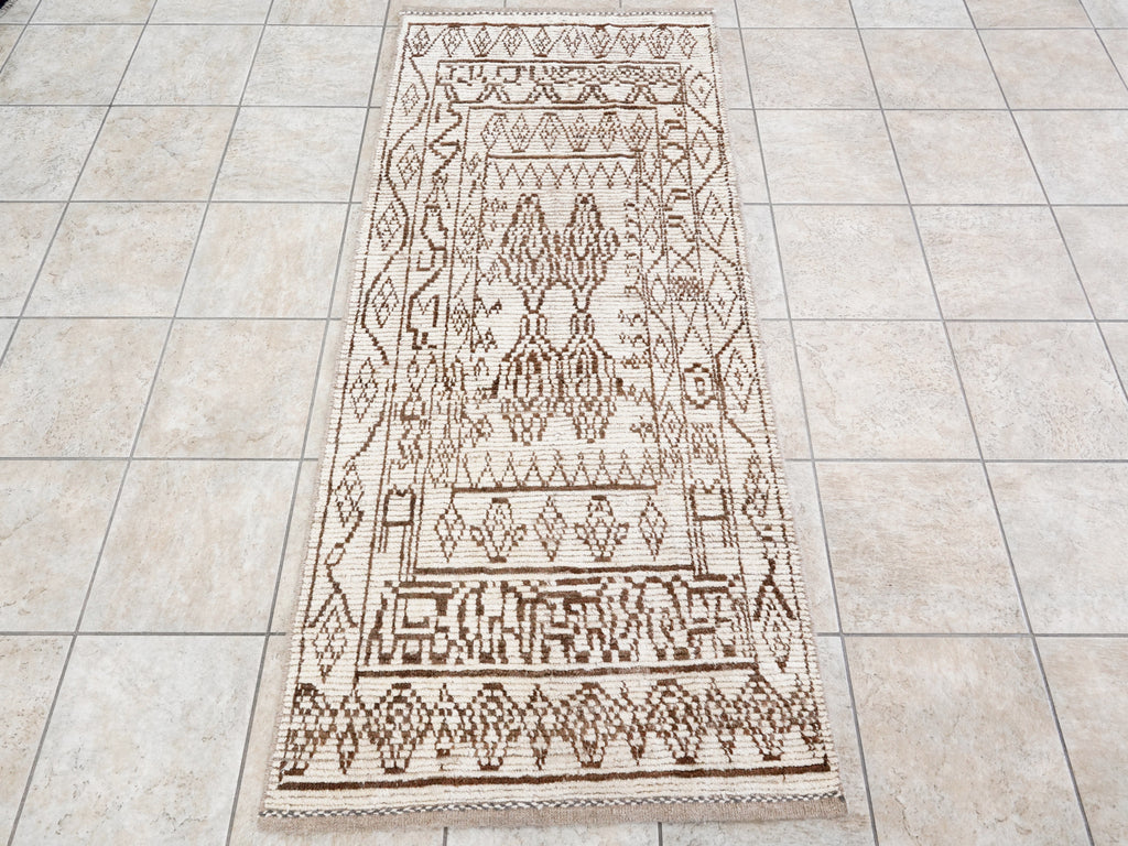7 Ft Beige Moroccan Runner Rug - Hand Knotted Wool Rug