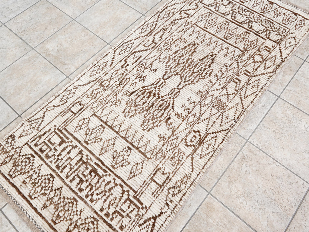 7 Ft Beige Moroccan Runner Rug - Hand Knotted Wool Rug