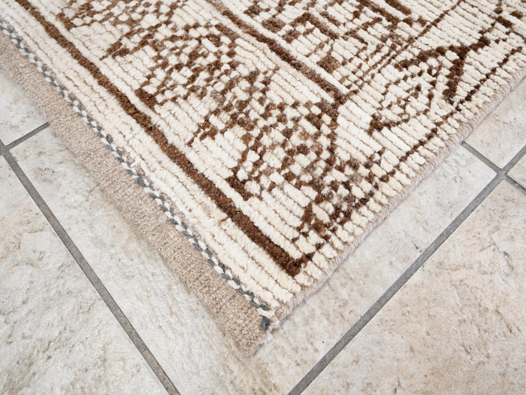 7 Ft Beige Moroccan Runner Rug - Hand Knotted Wool Rug