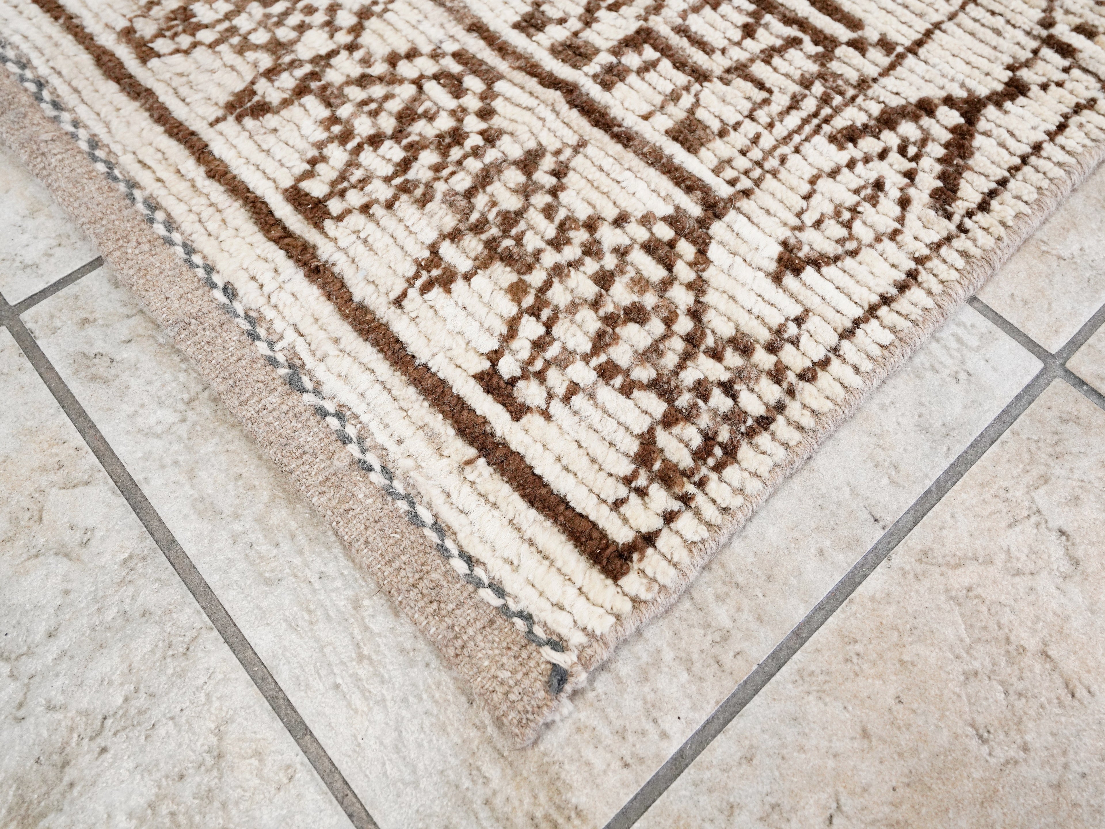 7 Ft Beige Moroccan Runner Rug - Hand Knotted Wool Rug