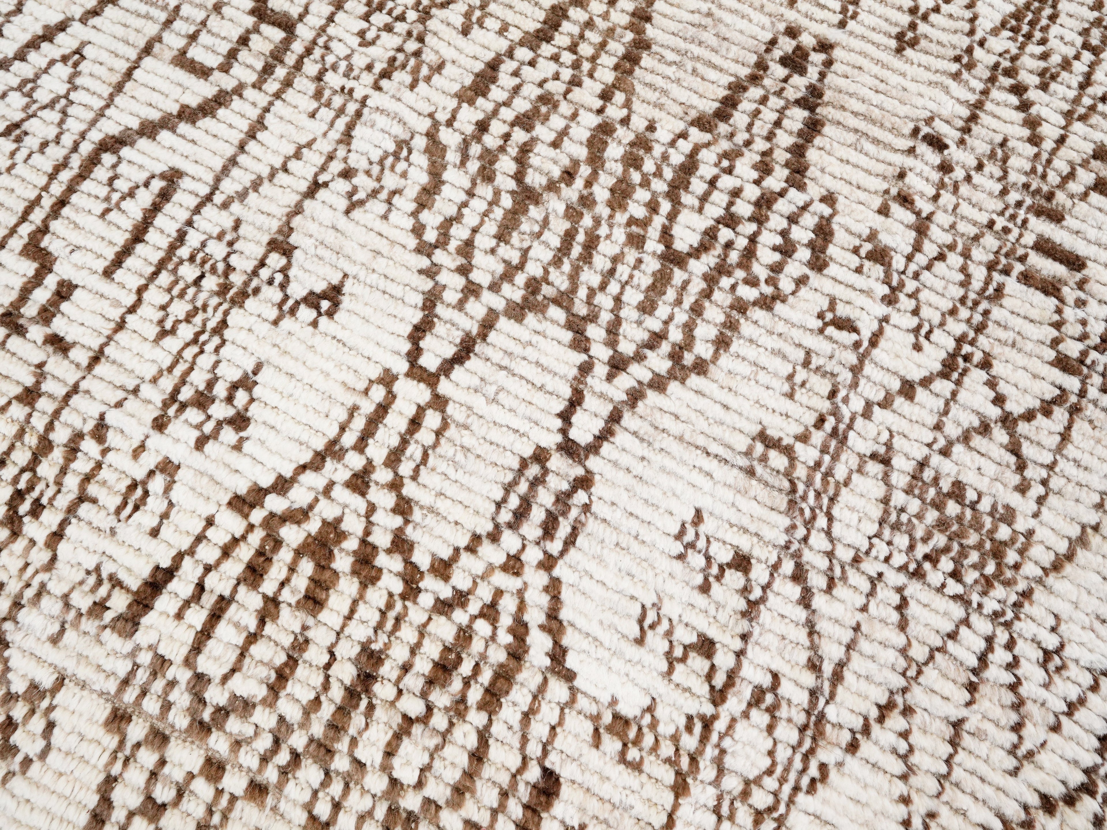 7 Ft Beige Moroccan Runner Rug - Hand Knotted Wool Rug