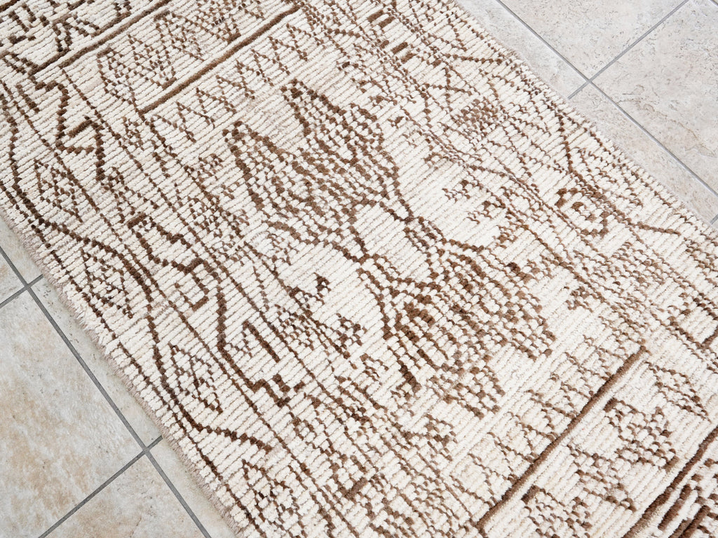 7 Ft Beige Moroccan Runner Rug - Hand Knotted Wool Rug