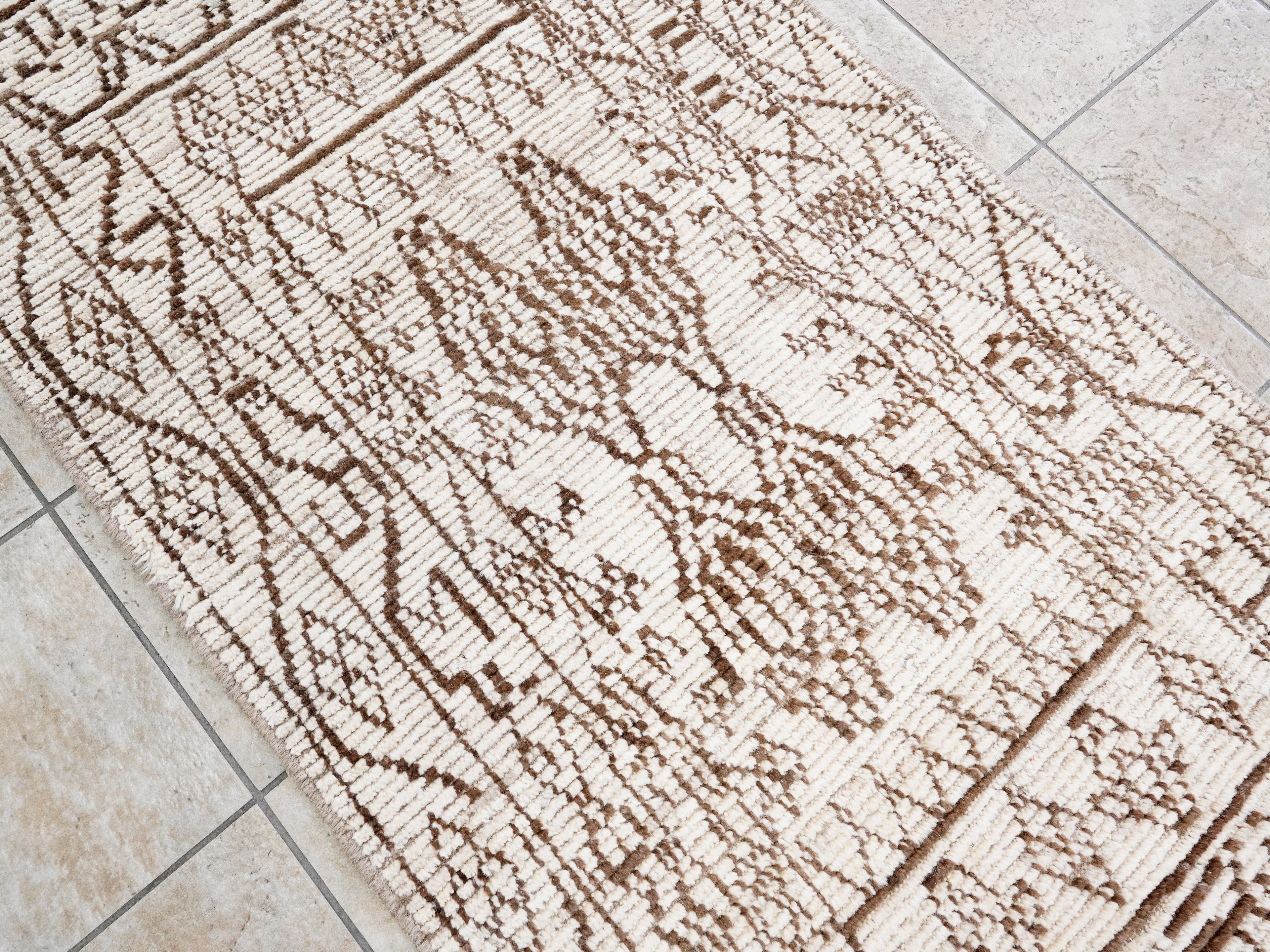 7 Ft Beige Moroccan Runner Rug - Hand Knotted Wool Rug