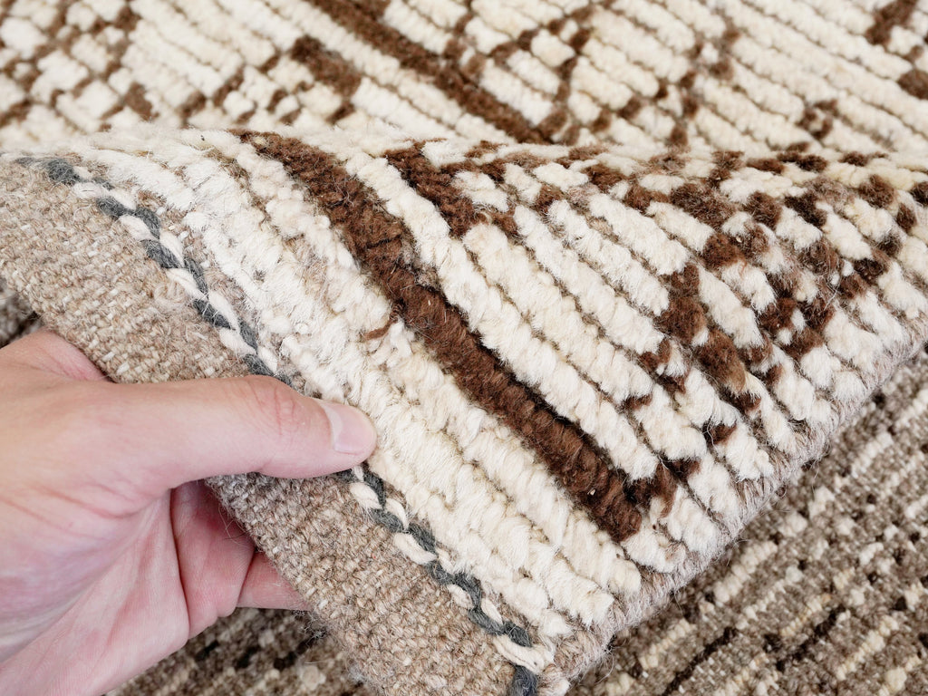 7 Ft Beige Moroccan Runner Rug - Hand Knotted Wool Rug