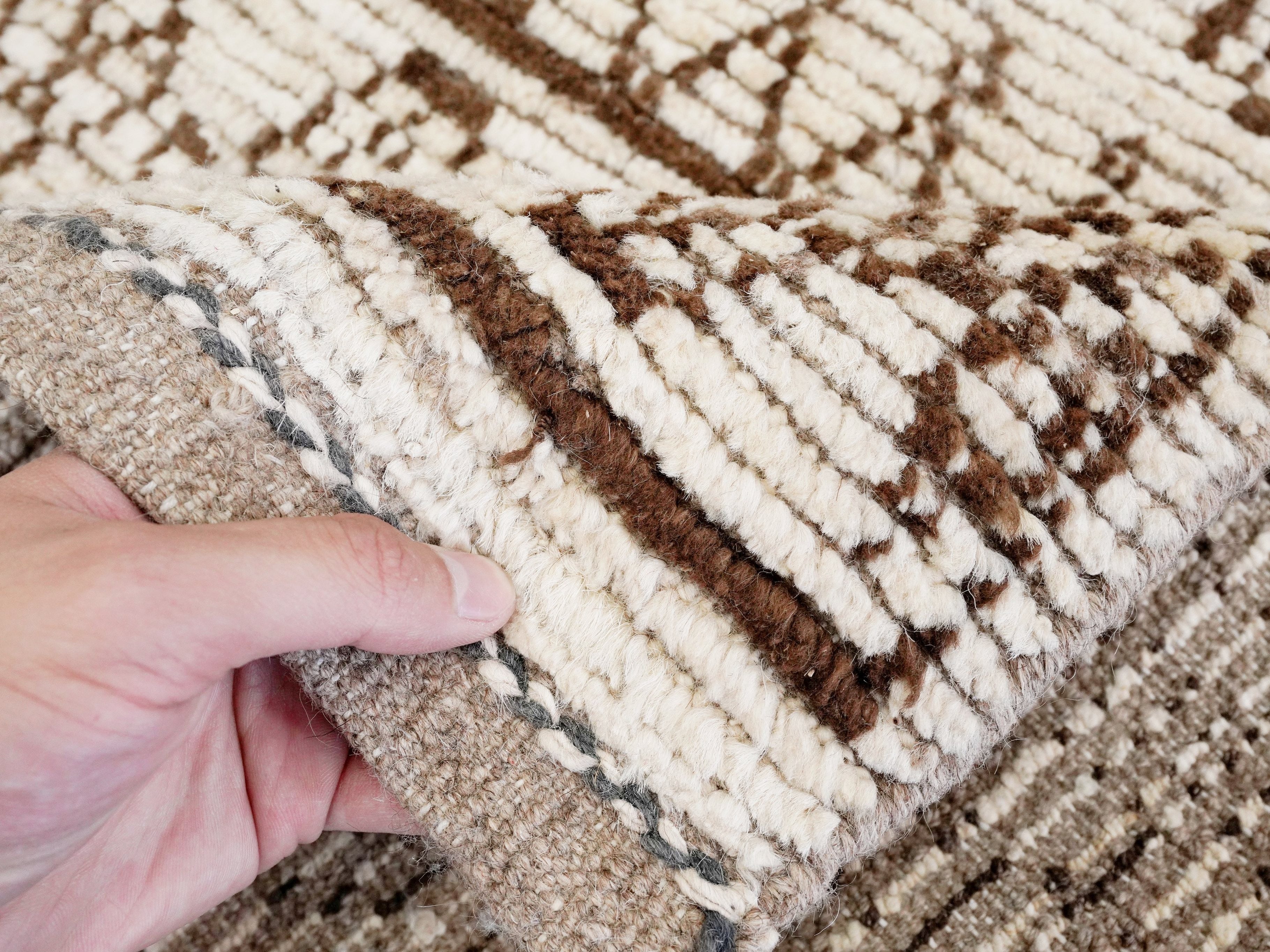 7 Ft Beige Moroccan Runner Rug - Hand Knotted Wool Rug