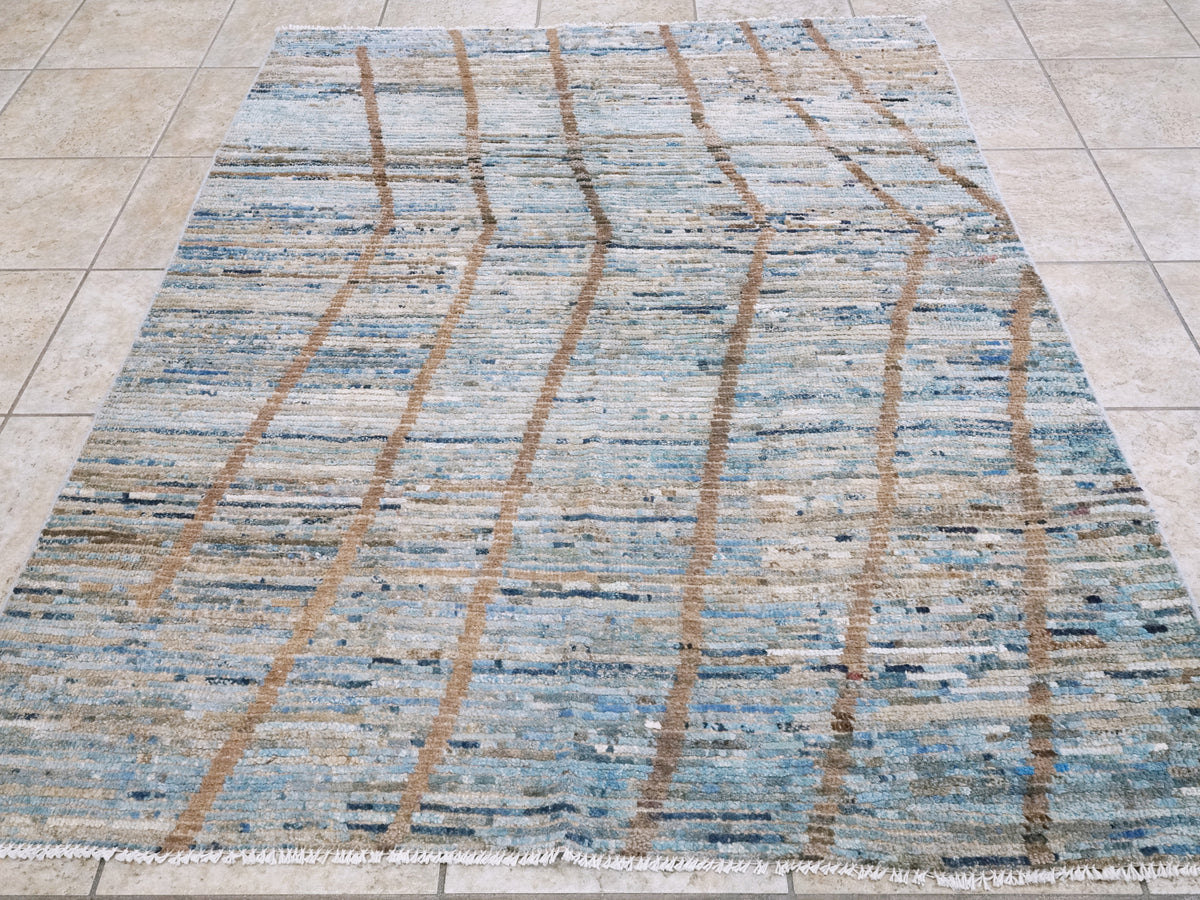 4x6 Ft Blue Moroccan Rug - Hand Knotted Wool Area Rug