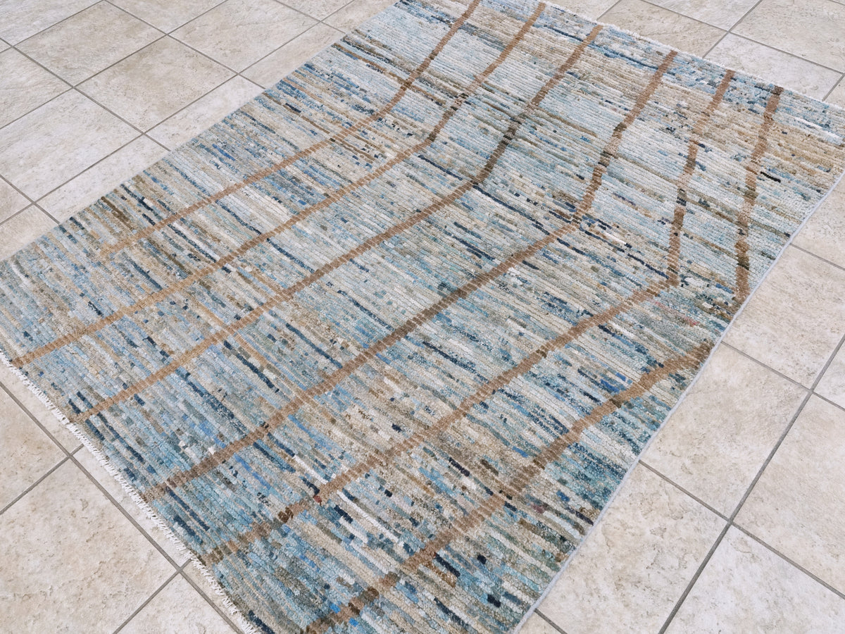 4x6 Ft Blue Moroccan Rug - Hand Knotted Wool Area Rug