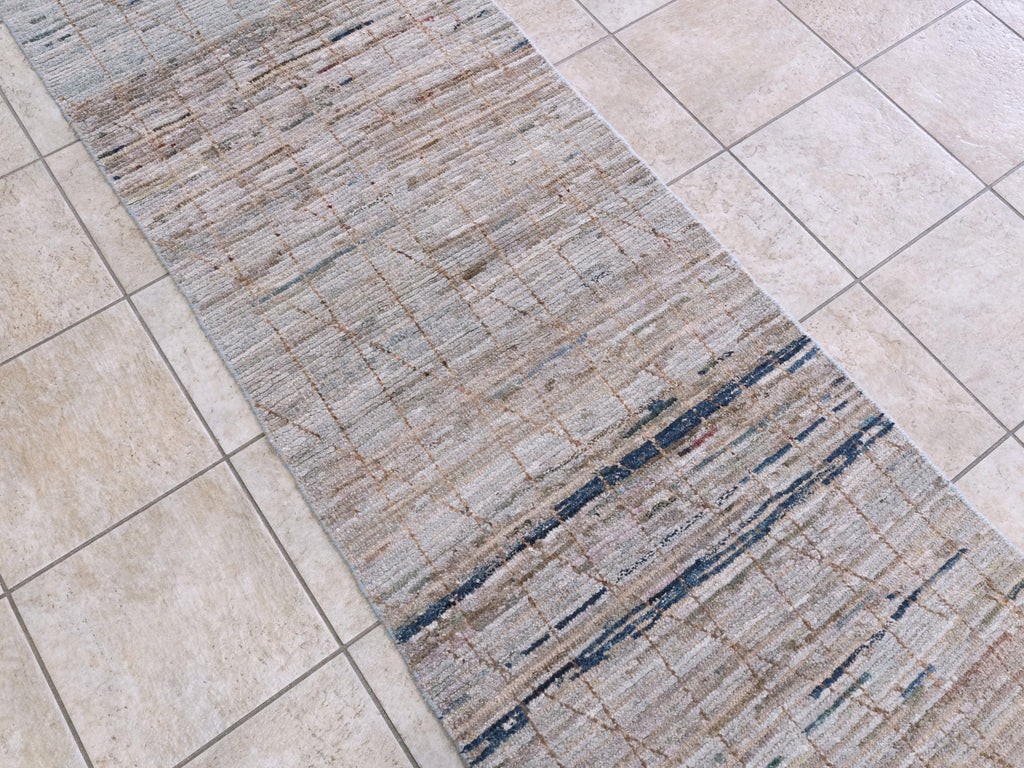 9 Ft Blue Moroccan Runner Rug - Afghan Hand Knotted Hallway Rug