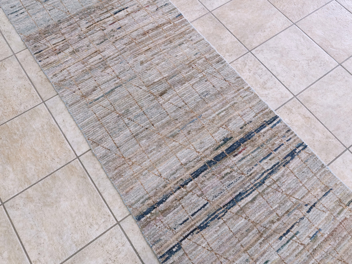 9 Ft Blue Moroccan Runner Rug - Afghan Hand Knotted Hallway Rug