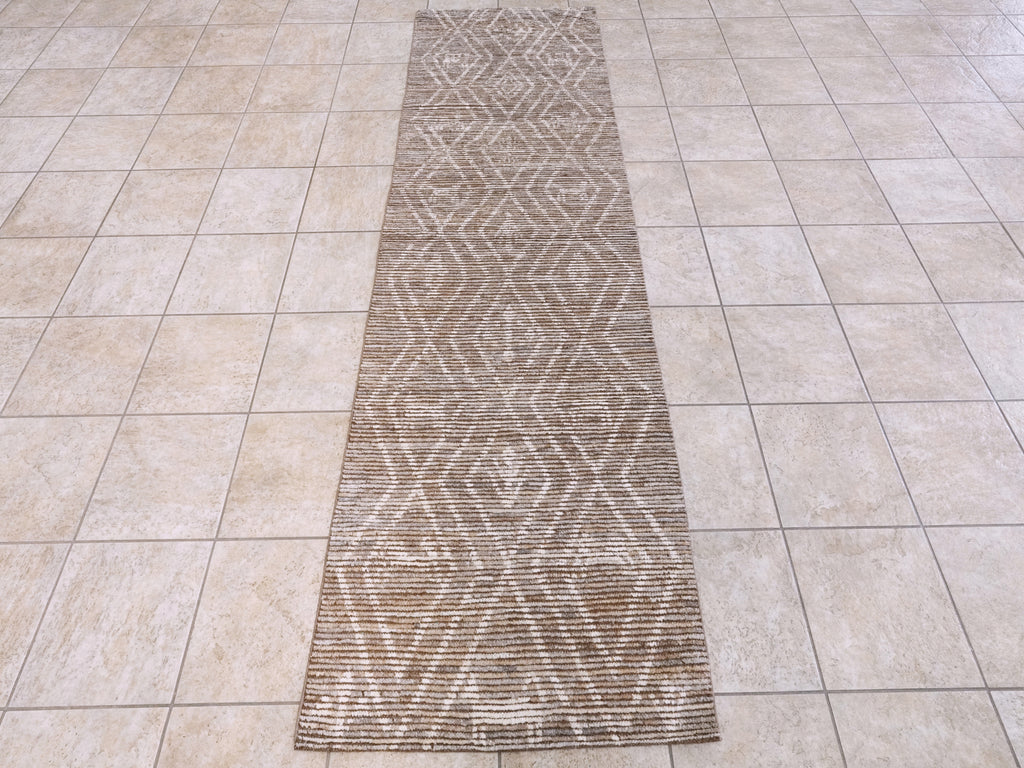9 Ft Brown Moroccan Runner Rug - Afghan Handmade Hallway Rug