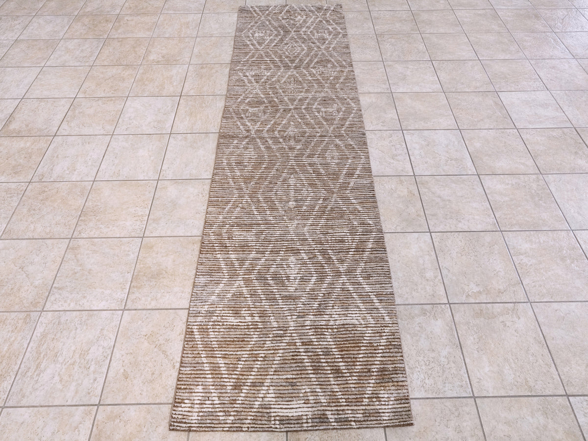 9 Ft Brown Moroccan Runner Rug - Afghan Handmade Hallway Rug