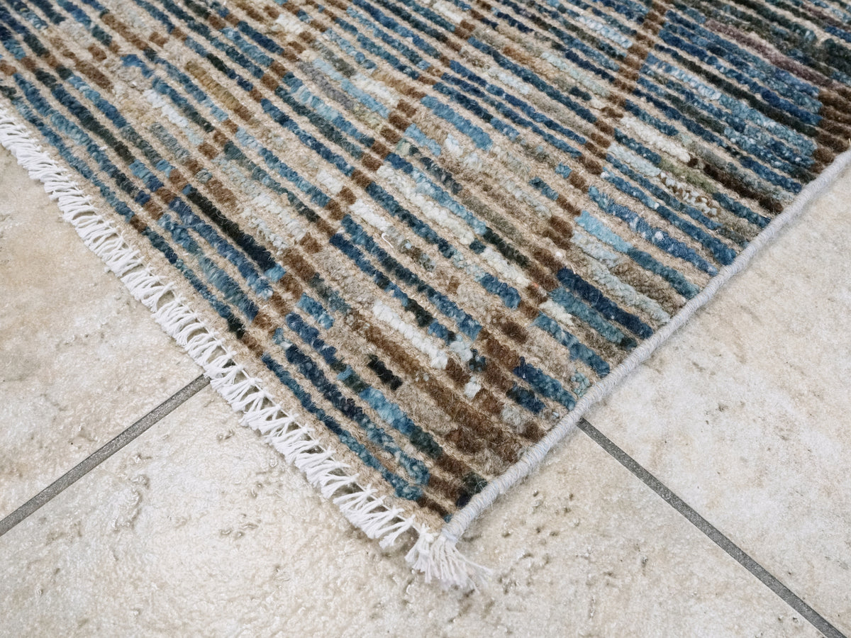 4x6 Ft Blue & Brown Moroccan Rug - Hand Knotted Wool Area Rug