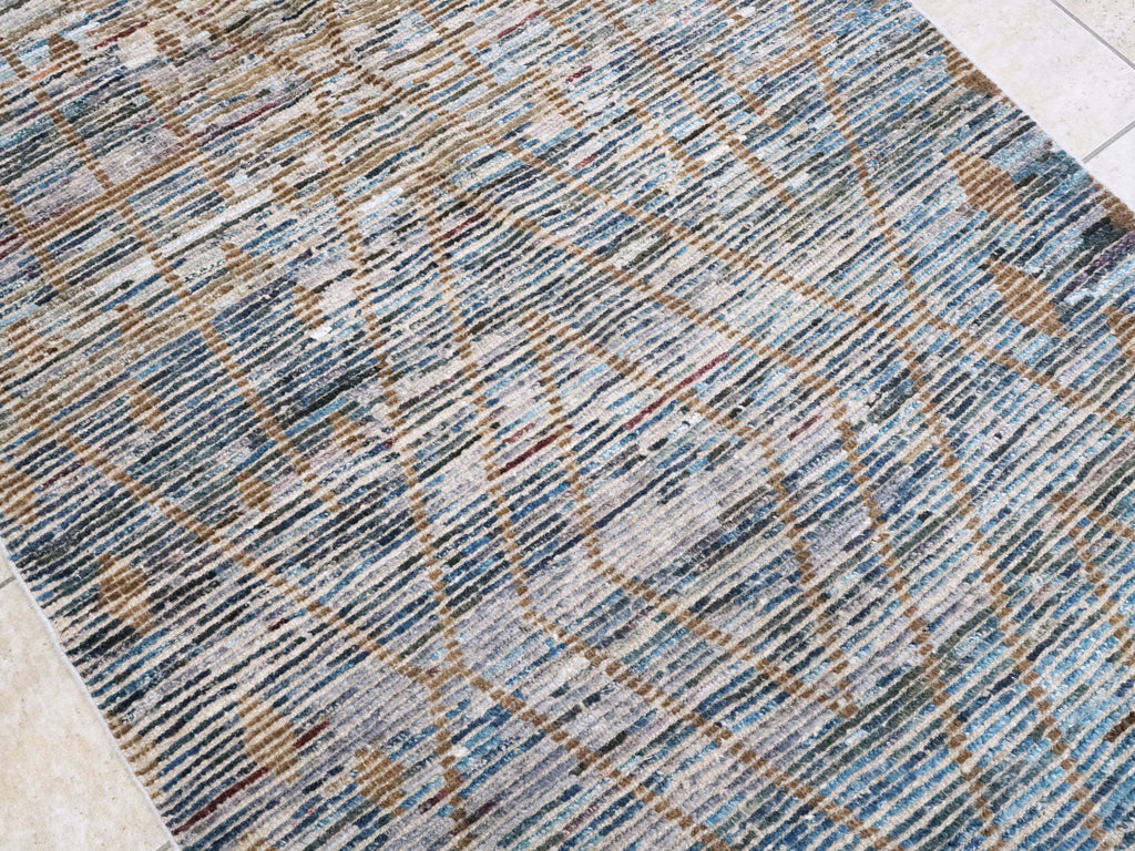 4x6 Ft Blue & Brown Moroccan Rug - Hand Knotted Wool Area Rug