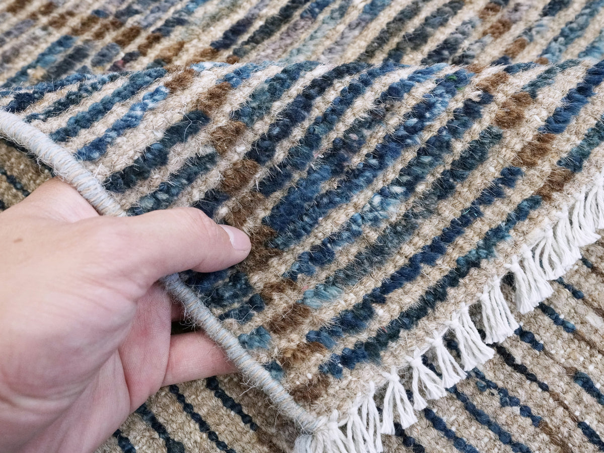 4x6 Ft Blue & Brown Moroccan Rug - Hand Knotted Wool Area Rug