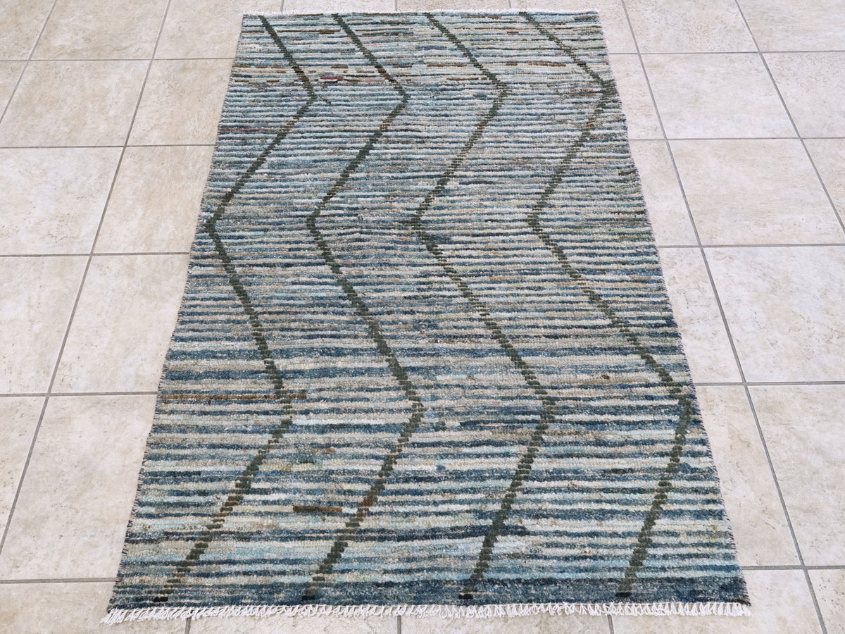 3x5 Ft Blue Moroccan Rug - Hand Knotted Area Rug
