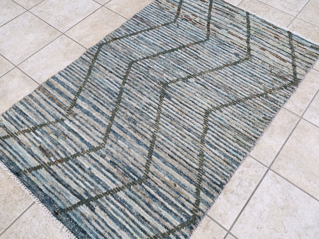 3x5 Ft Blue Moroccan Rug - Hand Knotted Area Rug