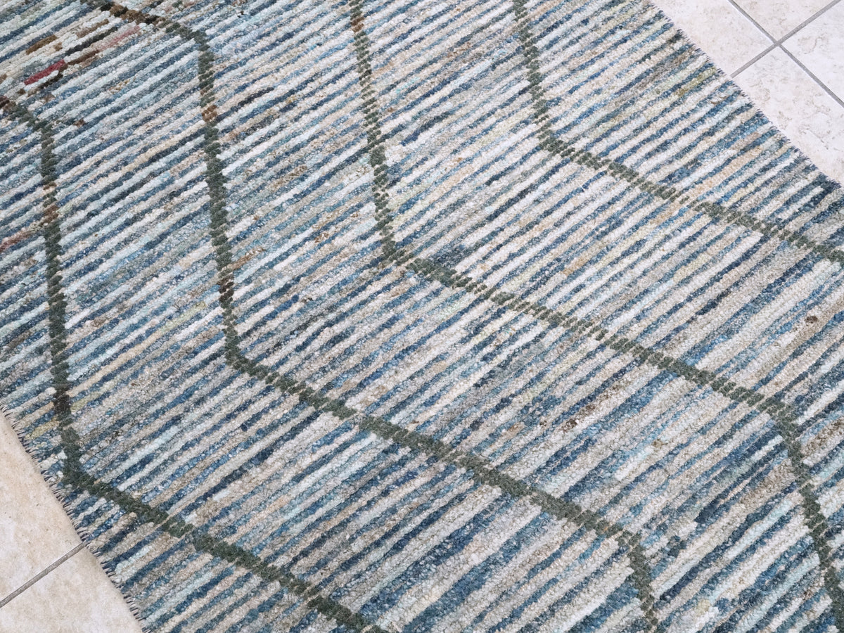 3x5 Ft Blue Moroccan Rug - Hand Knotted Area Rug