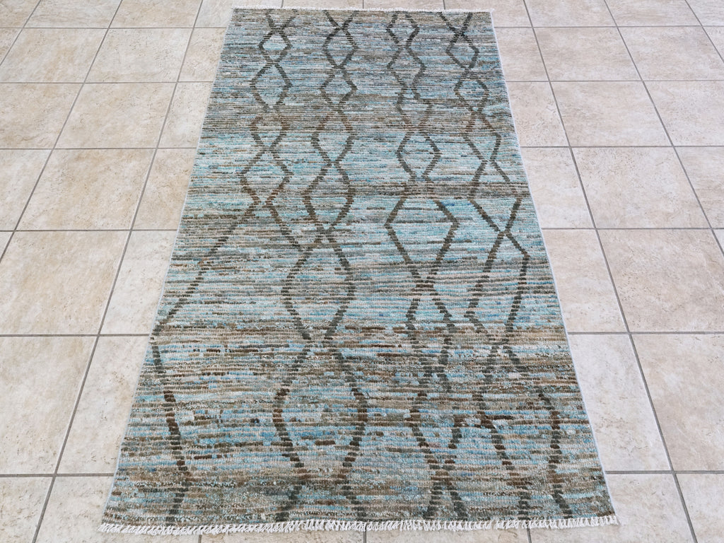 3x6 Ft Blue Moroccan Rug - Hand Knotted Area Rug