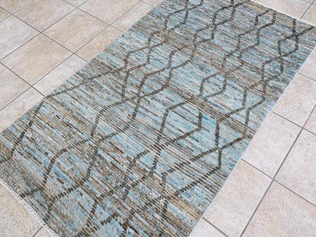 3x6 Ft Blue Moroccan Rug - Hand Knotted Area Rug