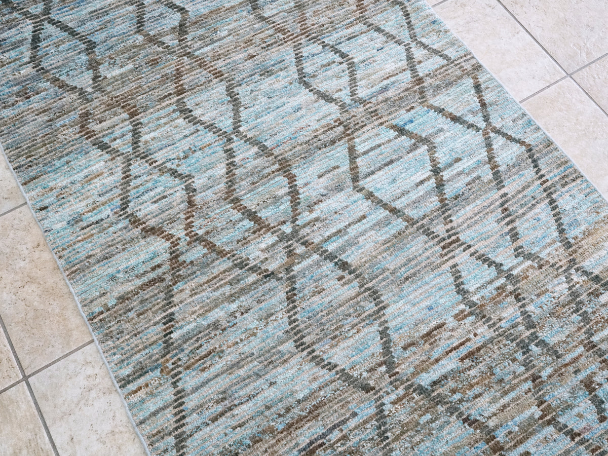 3x6 Ft Blue Moroccan Rug - Hand Knotted Area Rug
