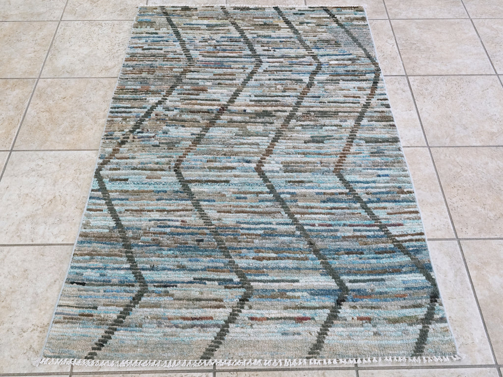 3x5 Ft Blue Moroccan Rug - Hand Knotted Area Rug