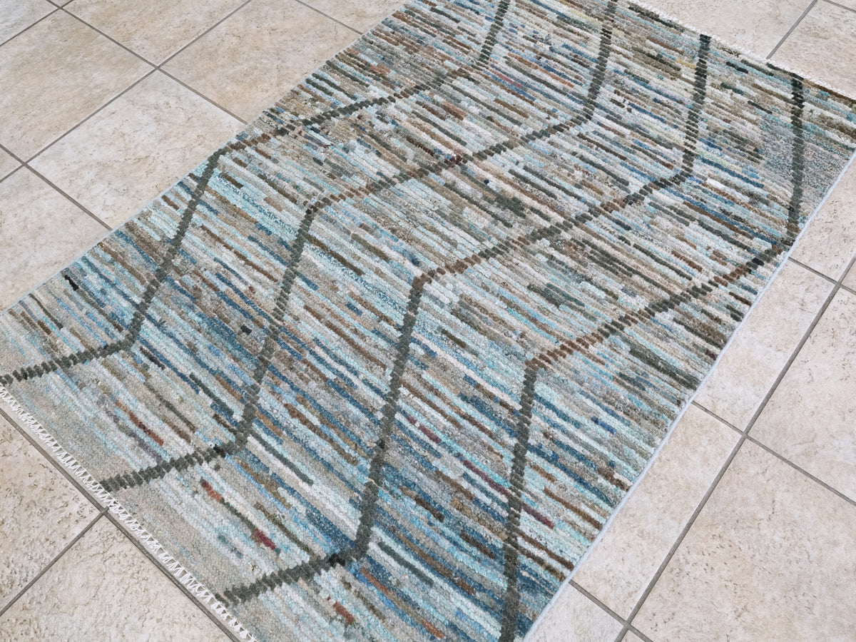 3x5 Ft Blue Moroccan Rug - Hand Knotted Area Rug