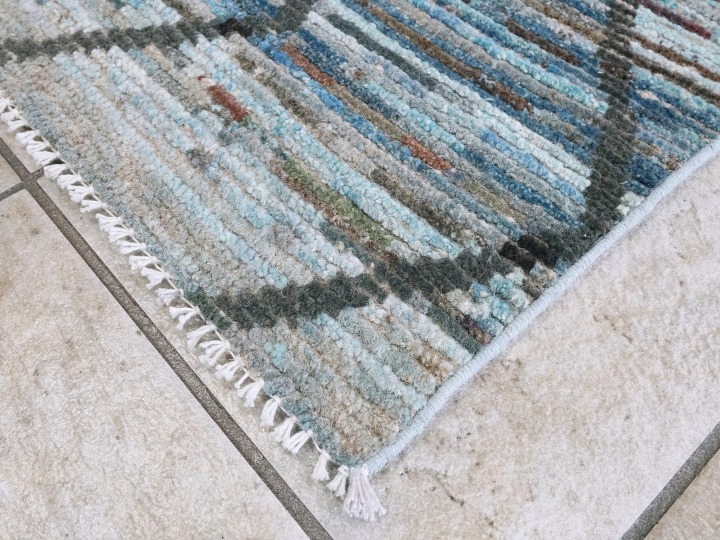 3x5 Ft Blue Moroccan Rug - Hand Knotted Area Rug