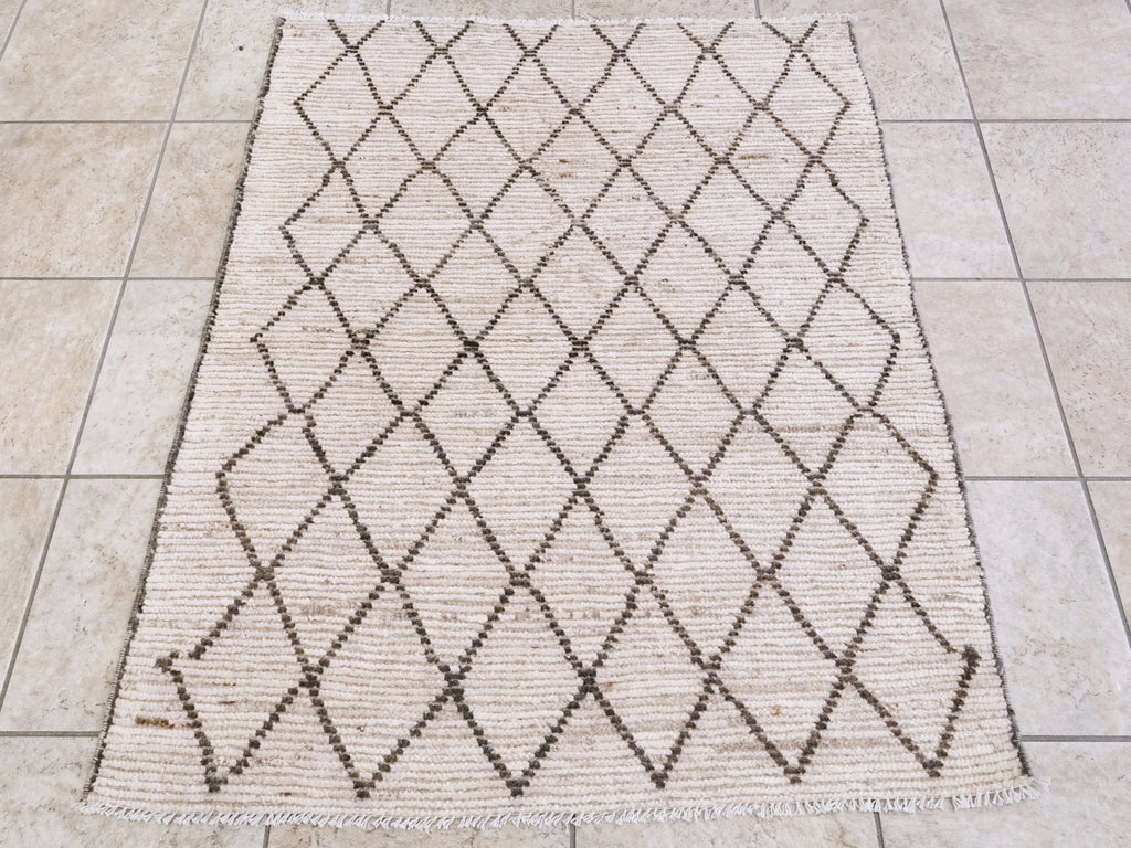 3x4 Ft Beige Moroccan Rug - Hand Knotted Area Rug