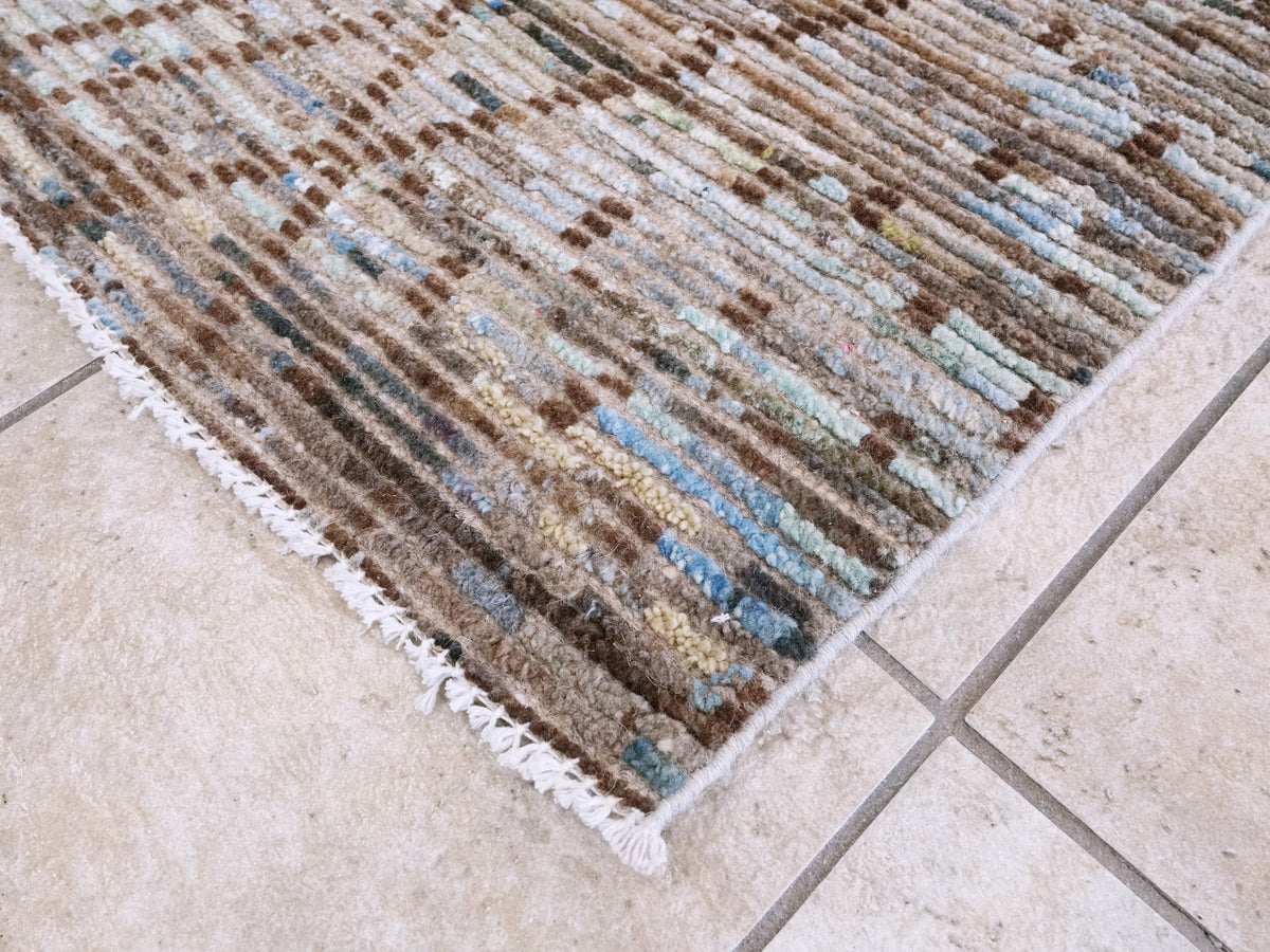 4x6 Ft Blue & Brown Moroccan Rug - Hand Knotted Wool Area Rug