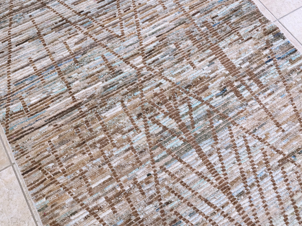 4x6 Ft Blue & Brown Moroccan Rug - Hand Knotted Wool Area Rug