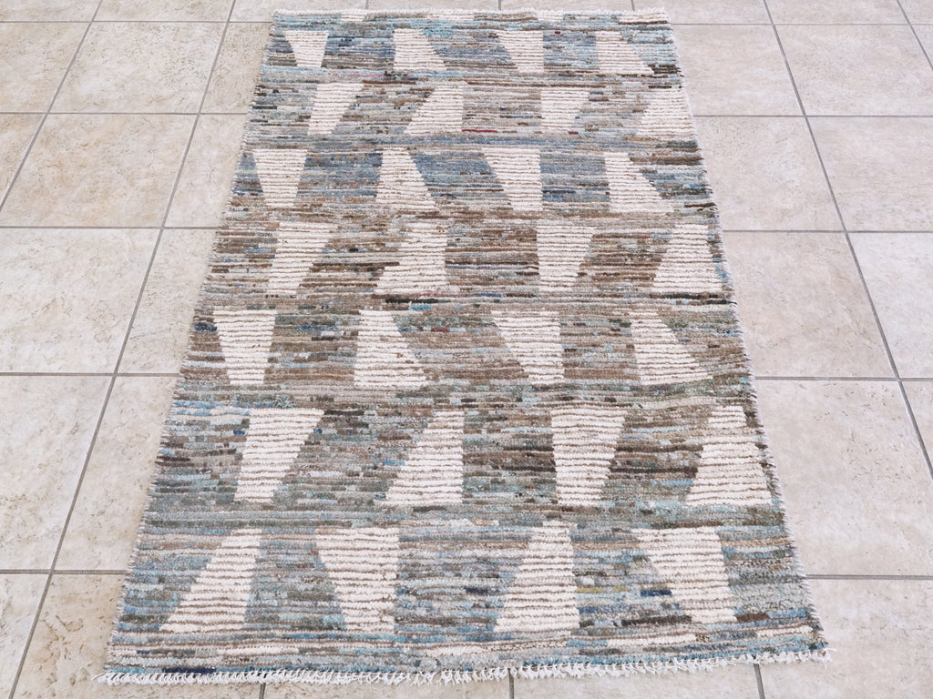 3x5 Ft Blue Moroccan Rug - Hand Knotted Area Rug