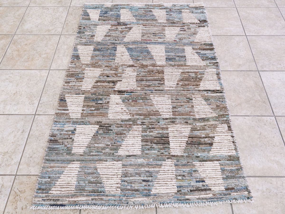 3x5 Ft Blue Moroccan Rug - Hand Knotted Area Rug