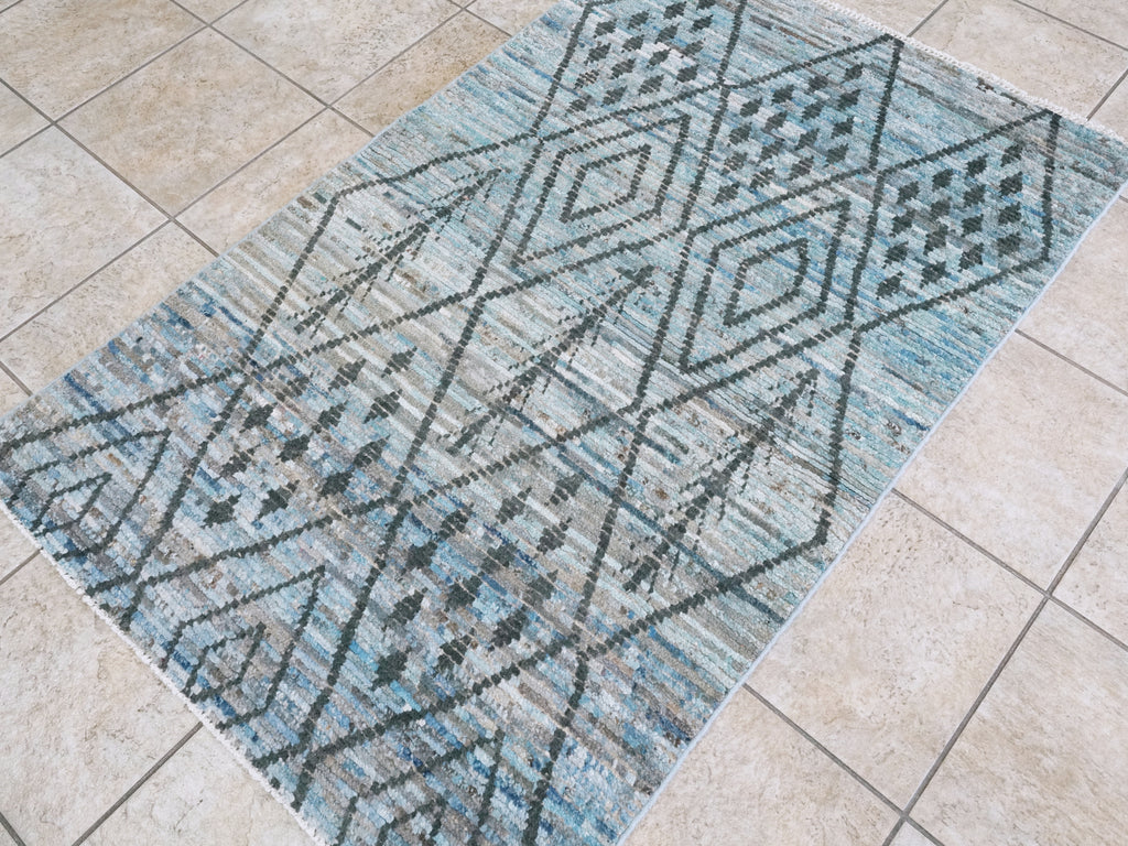 3x5 Ft Blue Moroccan Rug - Hand Knotted Area Rug