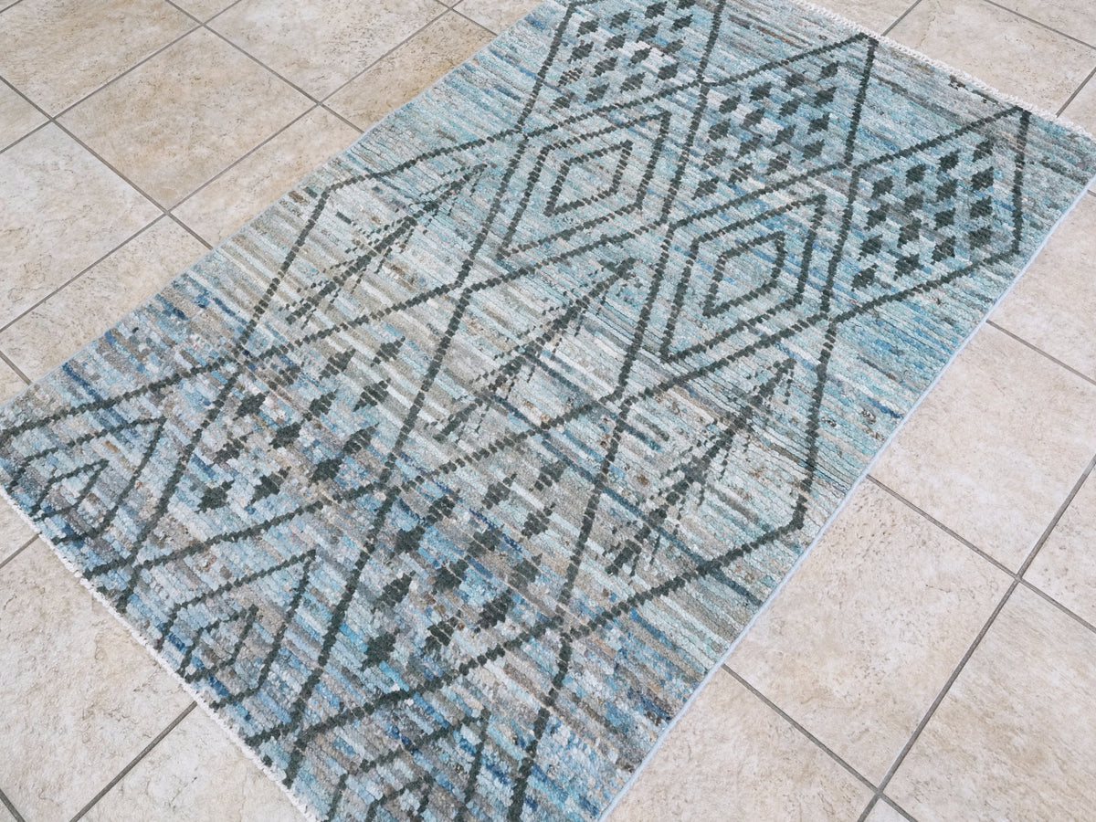 3x5 Ft Blue Moroccan Rug - Hand Knotted Area Rug