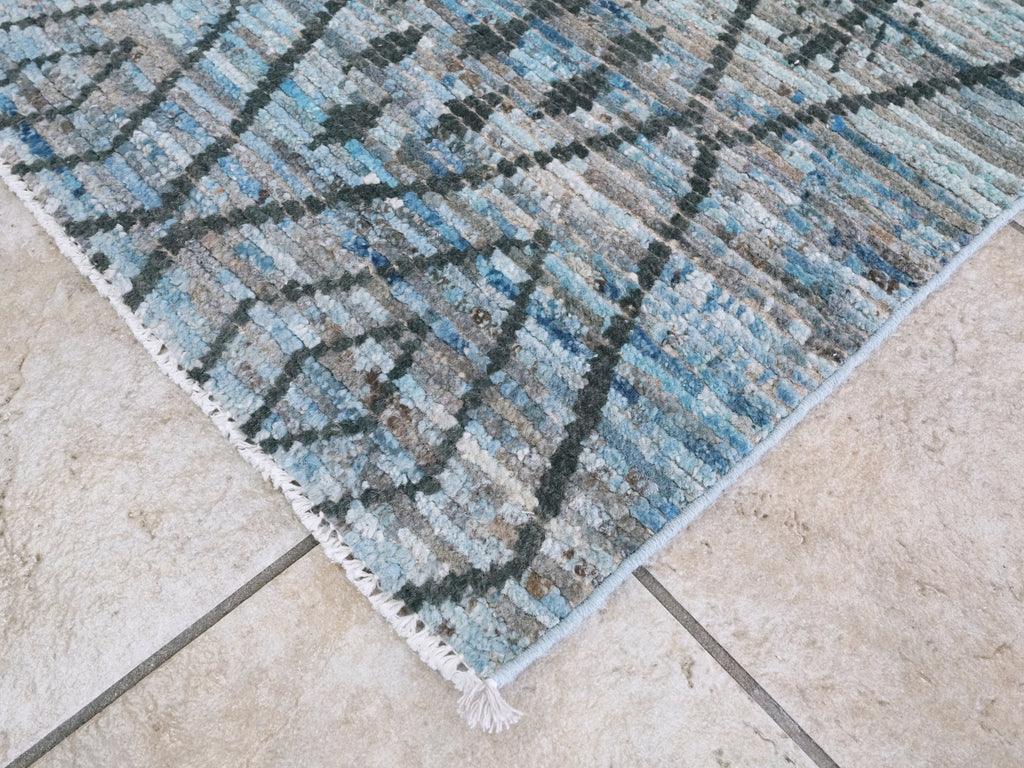 3x5 Ft Blue Moroccan Rug - Hand Knotted Area Rug