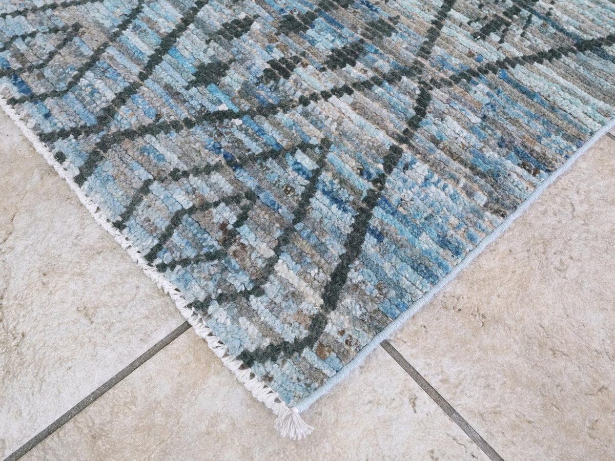 3x5 Ft Blue Moroccan Rug - Hand Knotted Area Rug