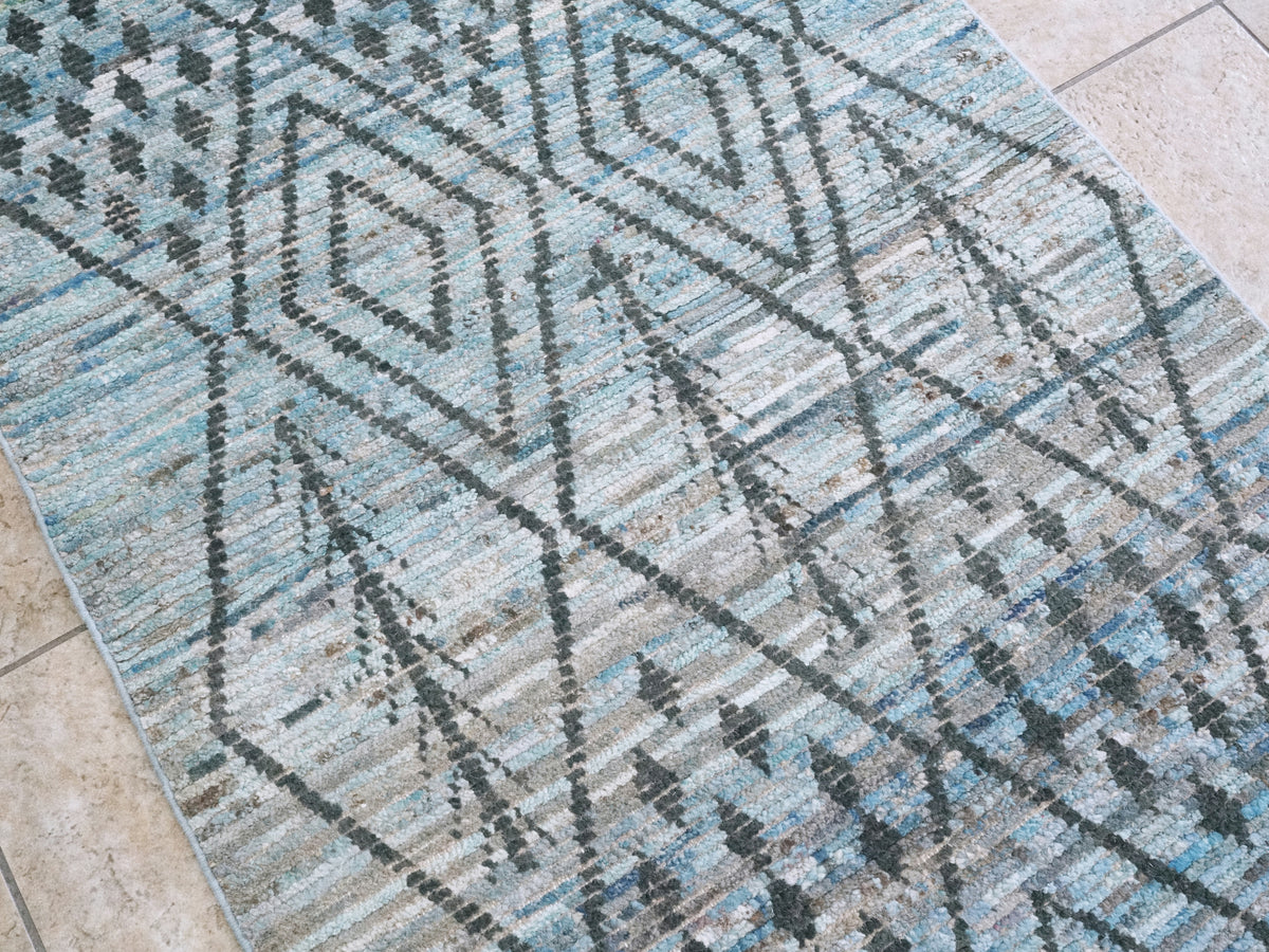 3x5 Ft Blue Moroccan Rug - Hand Knotted Area Rug