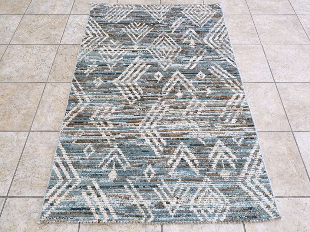 3x5 Ft Blue & Beige Moroccan Rug - Hand Knotted Area Rug