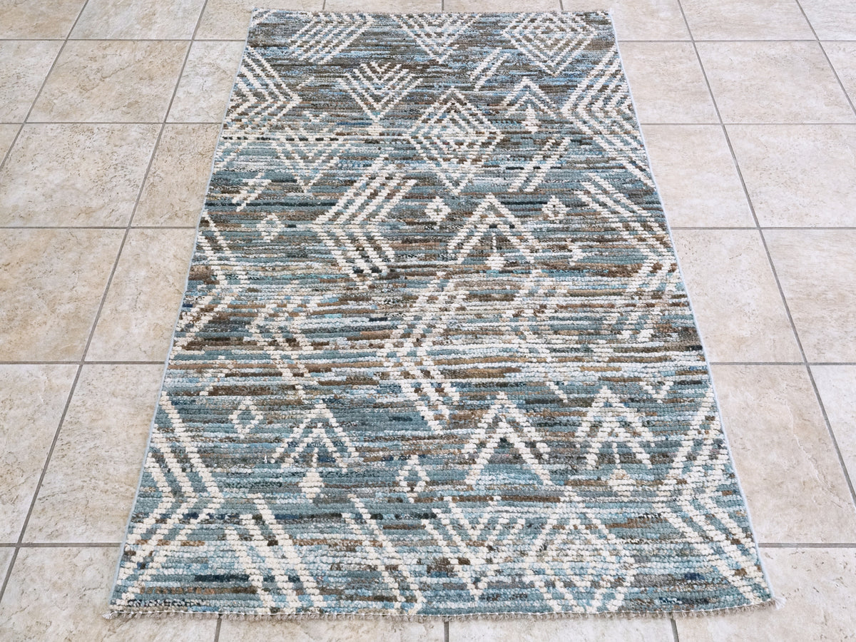 3x5 Ft Blue & Beige Moroccan Rug - Hand Knotted Area Rug