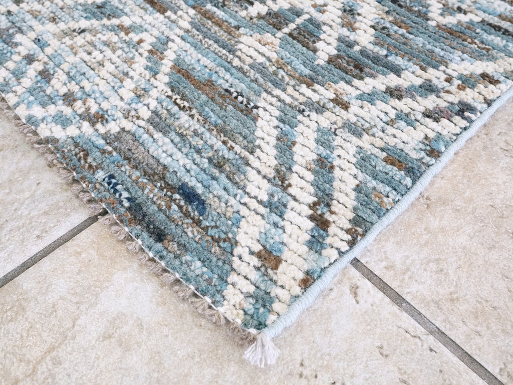 3x5 Ft Blue & Beige Moroccan Rug - Hand Knotted Area Rug