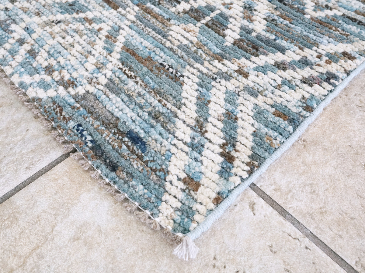 3x5 Ft Blue & Beige Moroccan Rug - Hand Knotted Area Rug