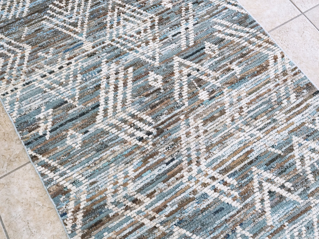 3x5 Ft Blue & Beige Moroccan Rug - Hand Knotted Area Rug