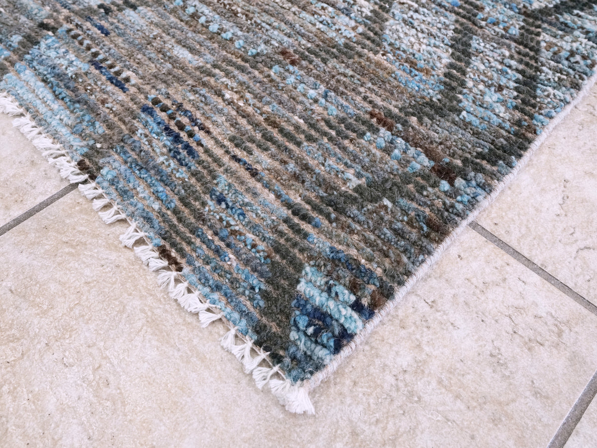 4x6 Ft Blue & Brown Moroccan Rug - Hand Knotted Wool Area Rug