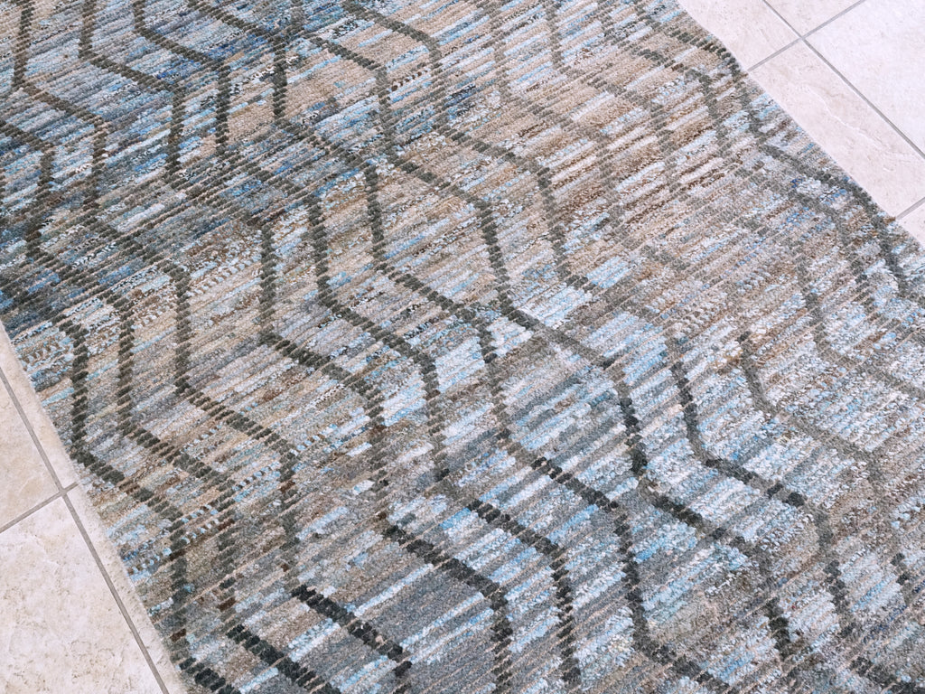 4x6 Ft Blue & Brown Moroccan Rug - Hand Knotted Wool Area Rug