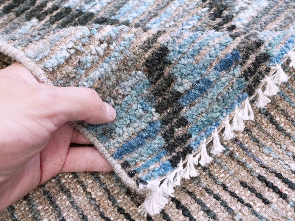 4x6 Ft Blue & Brown Moroccan Rug - Hand Knotted Wool Area Rug