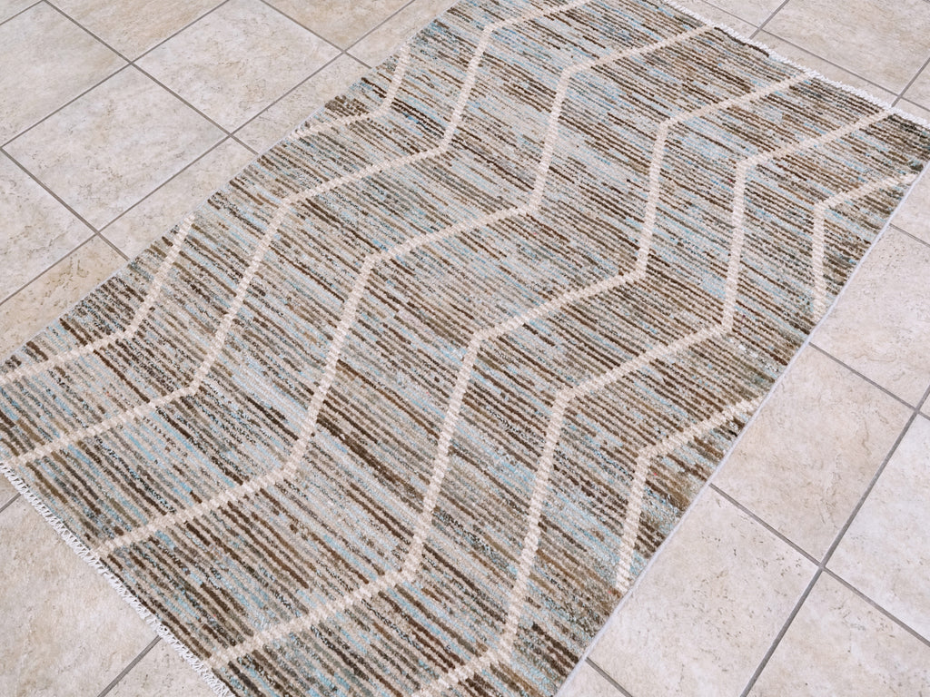 3x5 Ft Blue Moroccan Rug - Hand Knotted Area Rug