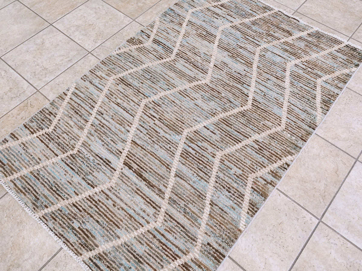 3x5 Ft Blue Moroccan Rug - Hand Knotted Area Rug