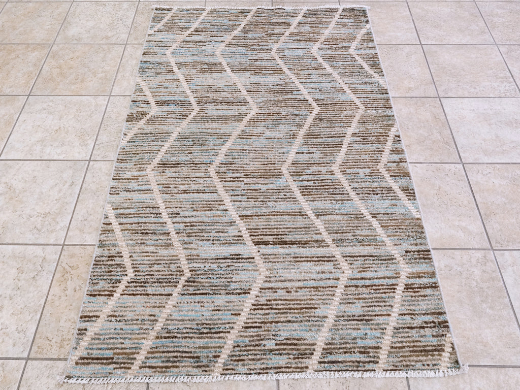 3x5 Ft Blue Moroccan Rug - Hand Knotted Area Rug