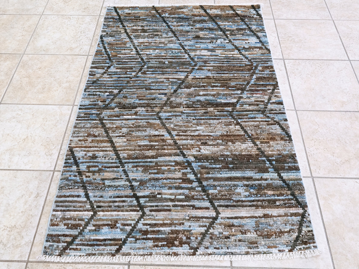 3x5 Ft Blue Moroccan Rug - Hand Knotted Area Rug